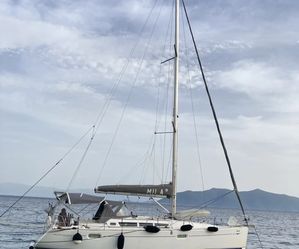 Exterior view of Mila, a Jeanneau Sun Odyssey 42i sailboat at Volos Municipality, Greece