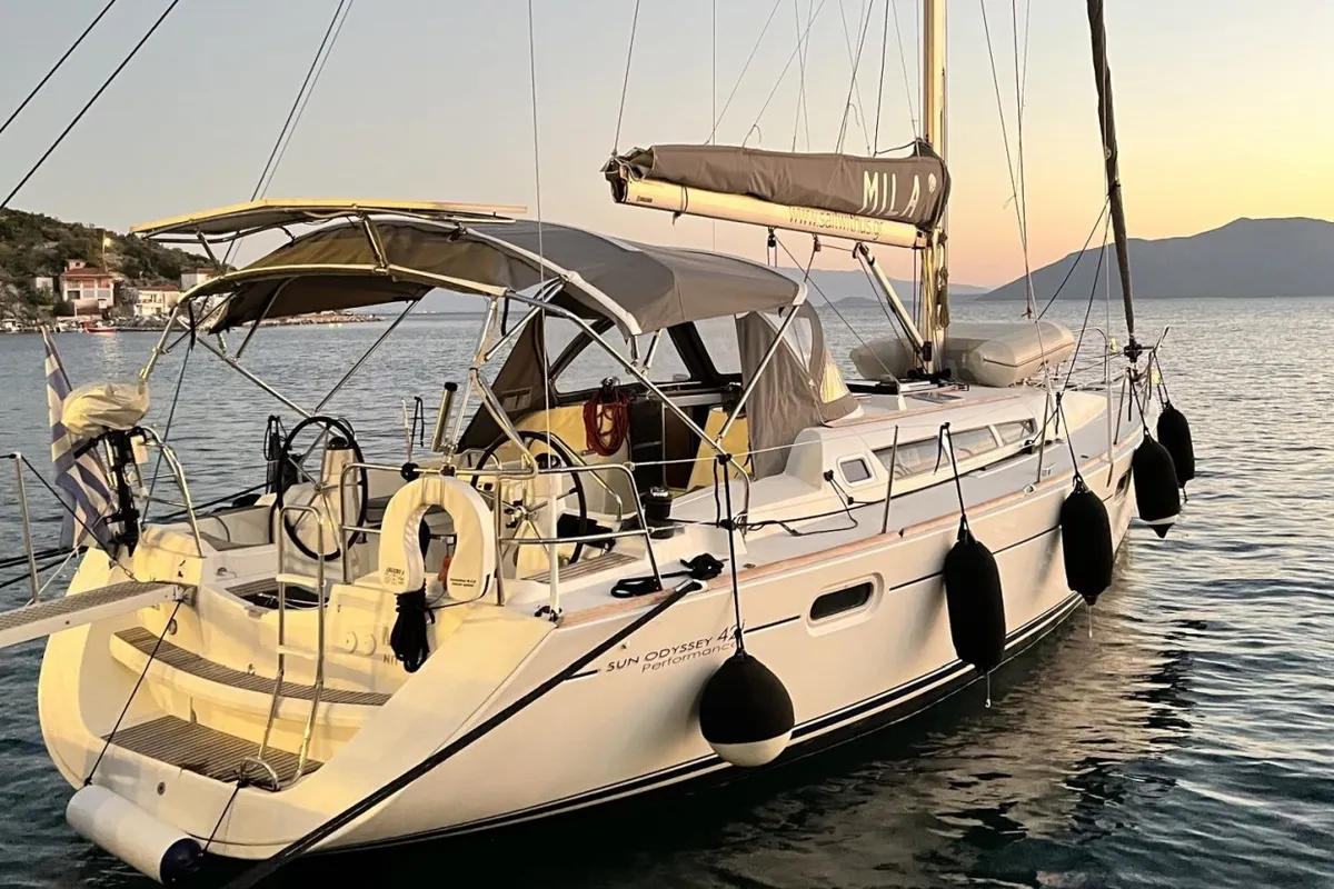 Exterior view of Mila, a Jeanneau Sun Odyssey 42i sailboat at Volos Municipality, Greece