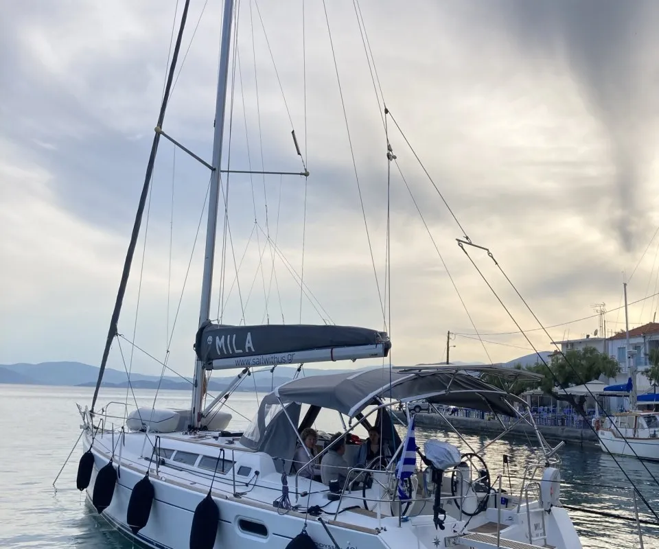 Exterior view of Mila, a Jeanneau Sun Odyssey 42i sailboat at Volos Municipality, Greece