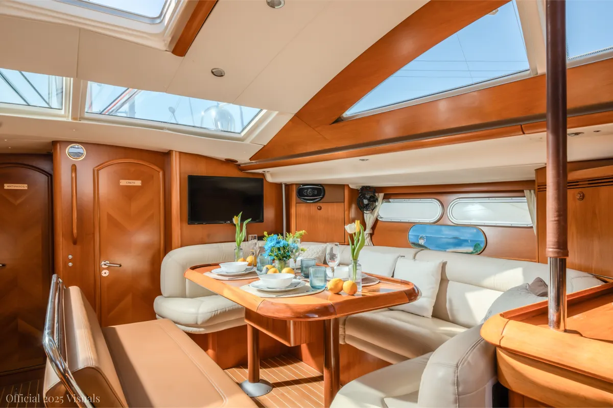 Salon of Boomerang, a Jeanneau Sun Odyssey 54DS sailboat at Municipal Unit of Ellomenos, Greece