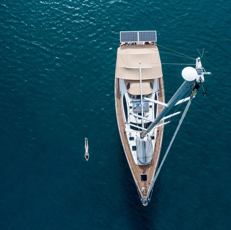 Exterior view of Boomerang, a Jeanneau Sun Odyssey 54DS sailboat at Municipal Unit of Ellomenos, Greece