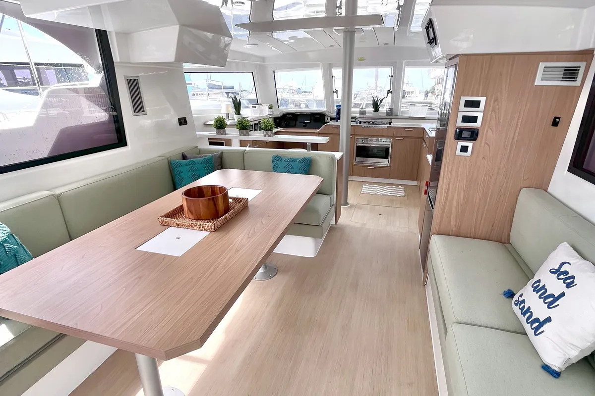 Salon of Yamas, a Bali Catspace OW catamaran at Parham Town, British Virgin Islands