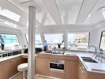 Galley of Yamas, a Bali Catspace OW catamaran at Parham Town, British Virgin Islands