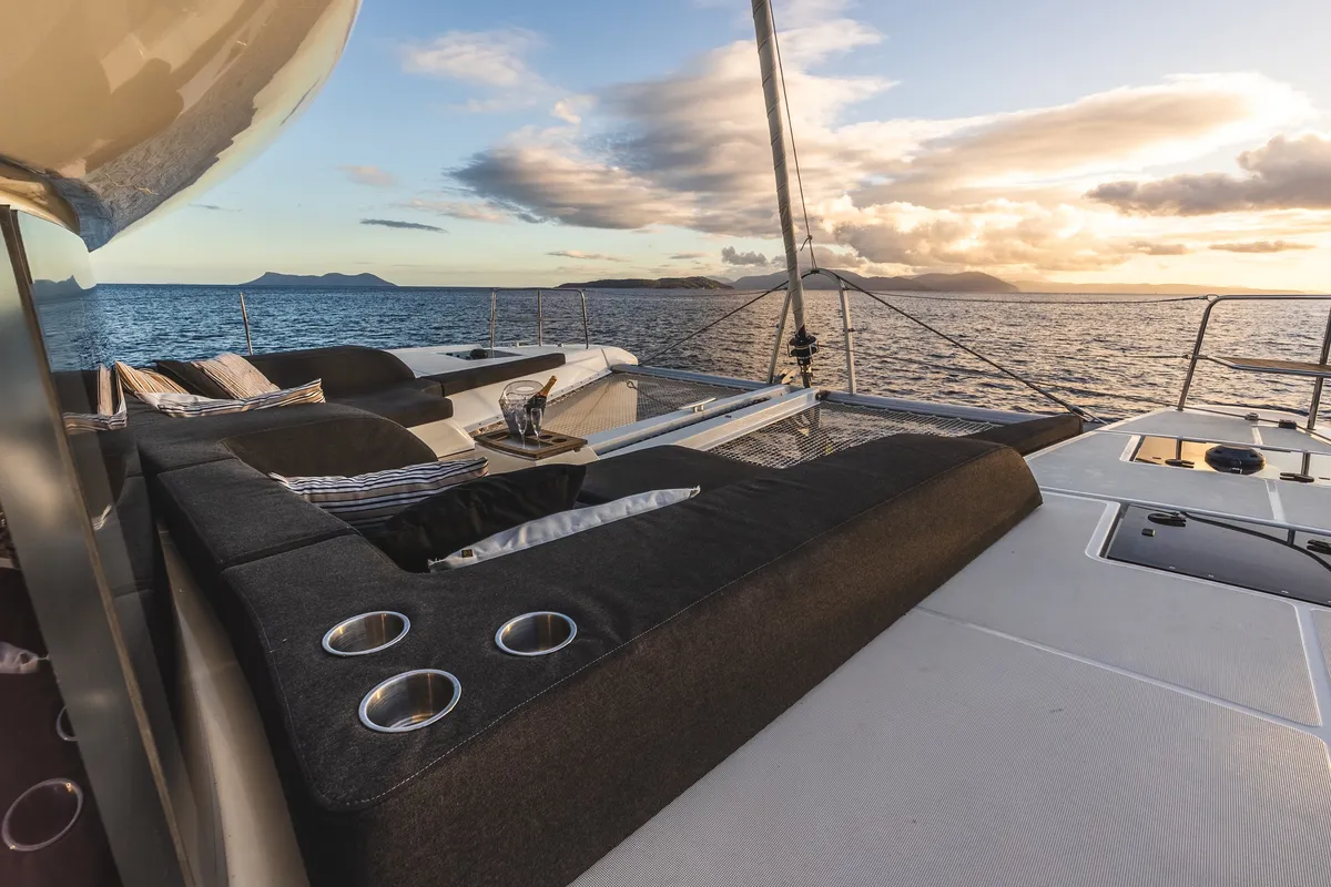 Deck of CELINA, a Lagoon 51 catamaran at Lefkada, Greece