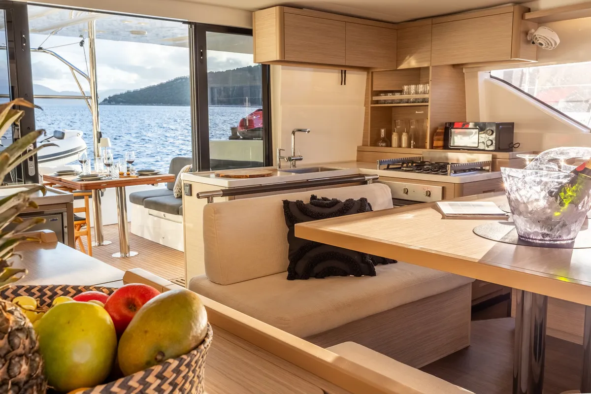 Galley of CELINA, a Lagoon 51 catamaran at Lefkada, Greece
