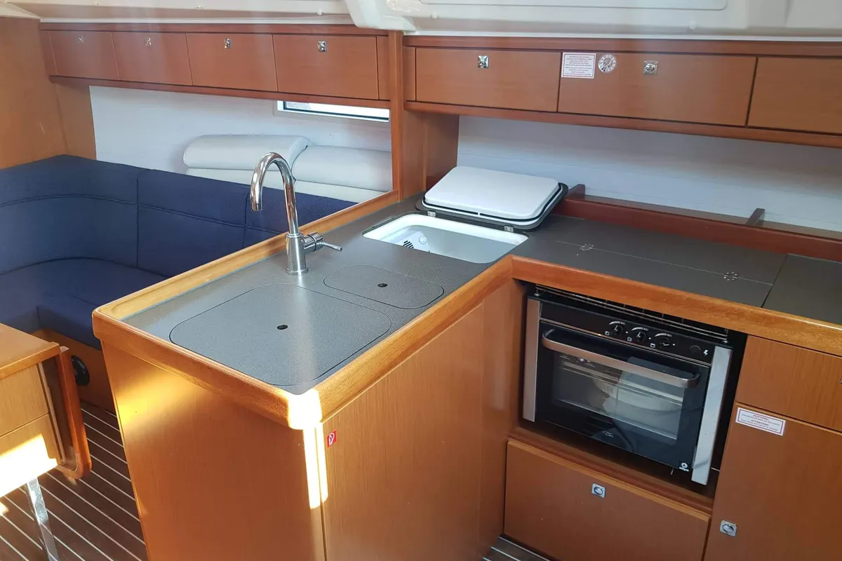 Galley of Nenemia, a Bavaria Cruiser 37 sailboat at Rhodes, Greece