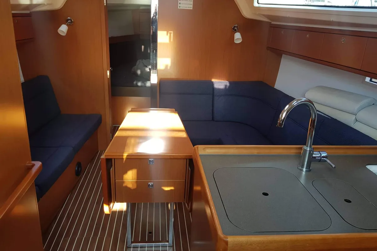 Salon of Nenemia, a Bavaria Cruiser 37 sailboat at Rhodes, Greece