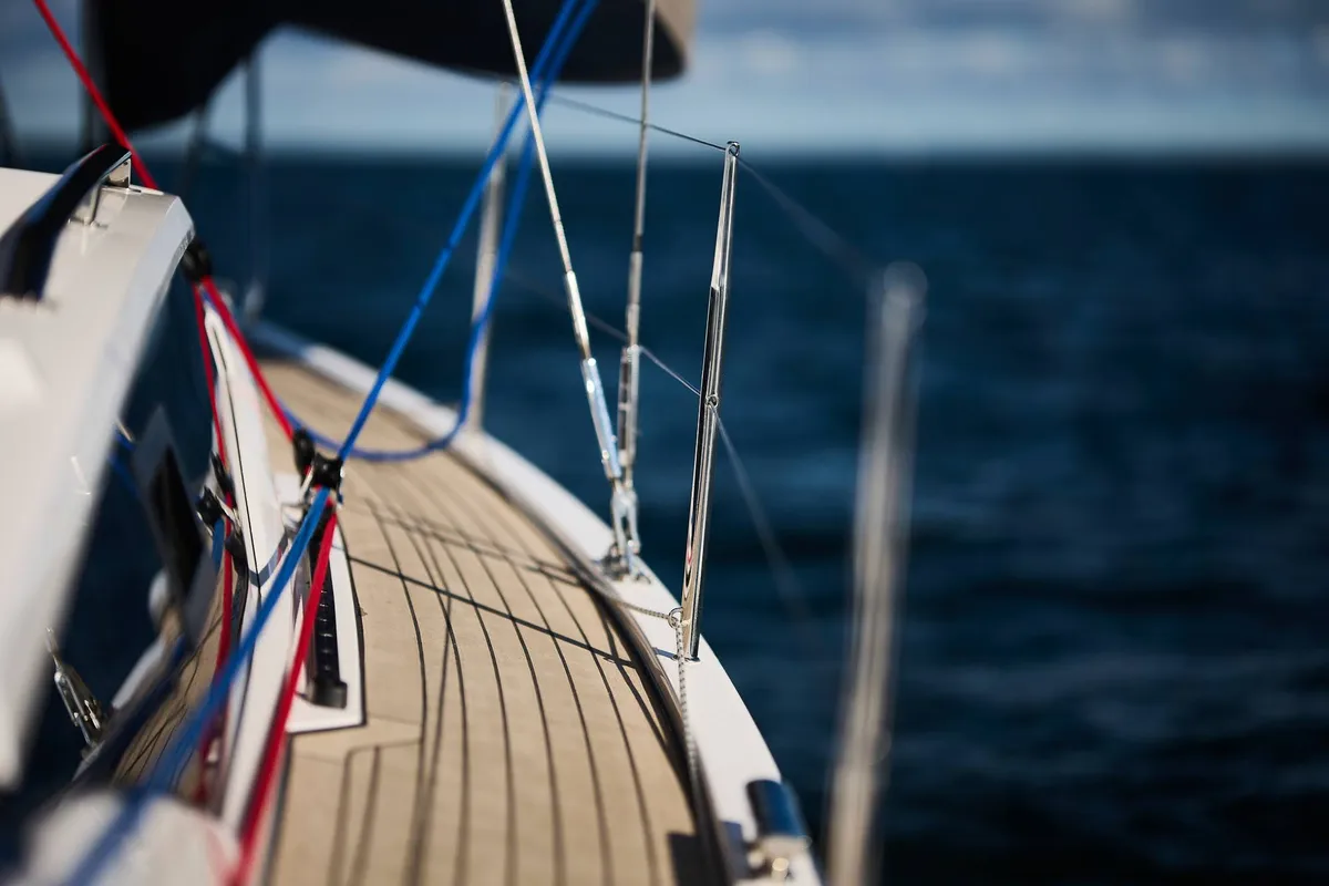 Deck of Northman Maxus 35, a sailboat at Valencia, Spain