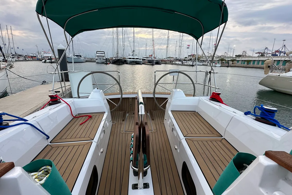 Cockpit of Northman Maxus 35, a sailboat at Valencia, Spain