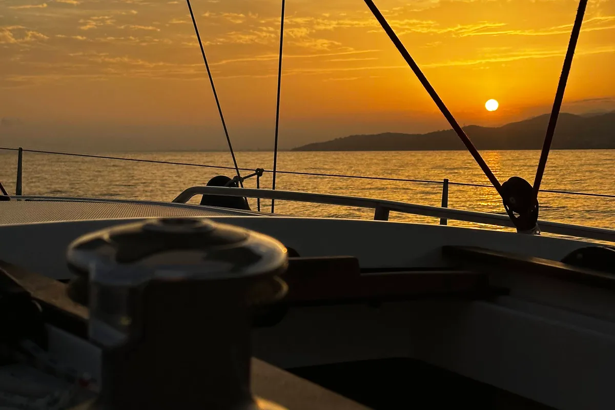 Deck of Northman Maxus 35, a sailboat at Valencia, Spain