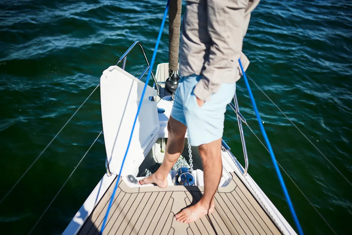 Deck of Northman Maxus 35, a sailboat at Valencia, Spain