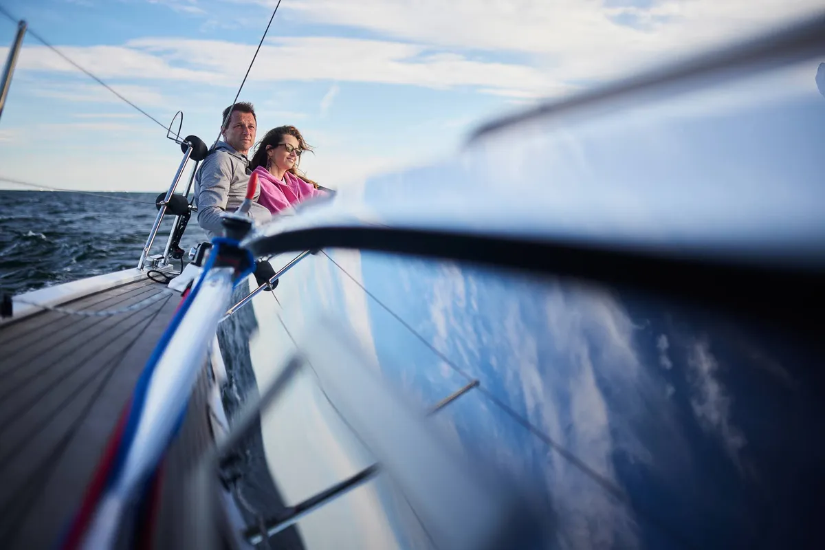 Deck of Northman Maxus 35, a sailboat at Valencia, Spain