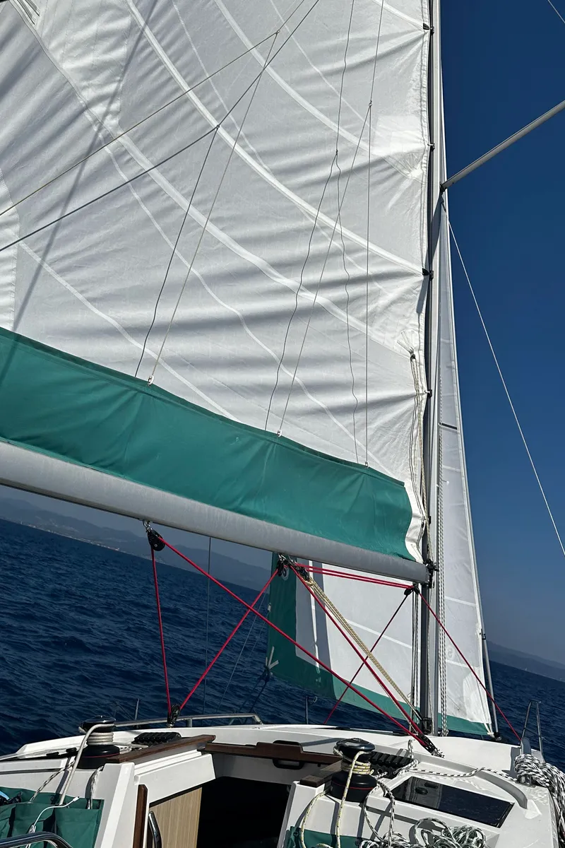 Deck of Northman Maxus 35, a sailboat at Valencia, Spain