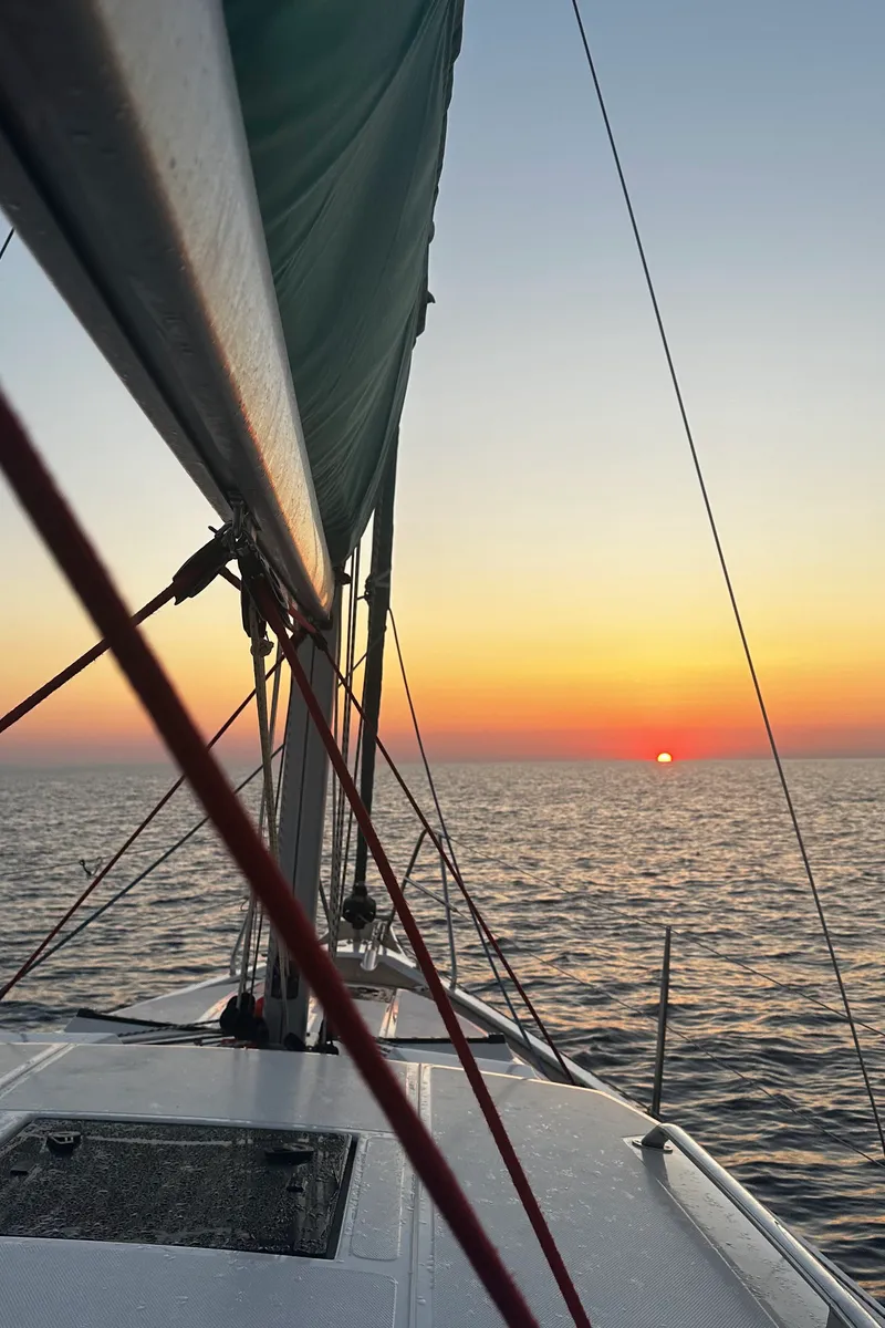 Deck of Northman Maxus 35, a sailboat at Valencia, Spain