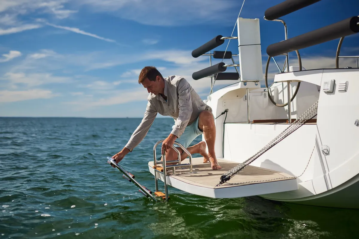 Deck of Northman Maxus 35, a sailboat at Valencia, Spain
