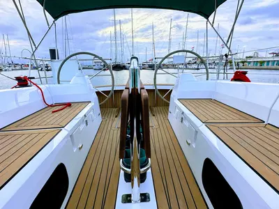 Cockpit of Northman Maxus 35, a sailboat at Valencia, Spain