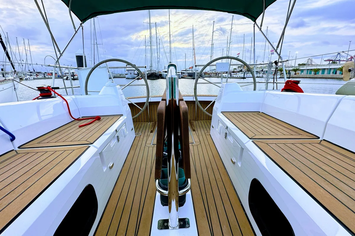Cockpit of Northman Maxus 35, a sailboat at Valencia, Spain