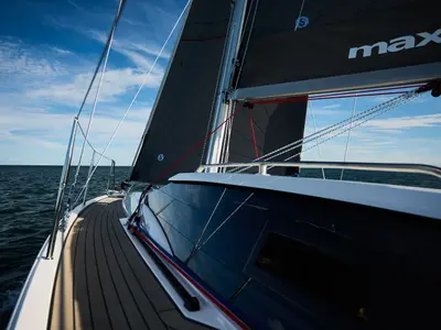 Deck of Northman Maxus 35, a sailboat at Valencia, Spain