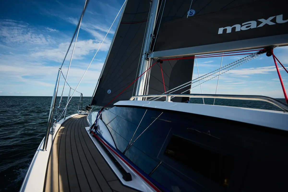 Deck of Northman Maxus 35, a sailboat at Valencia, Spain