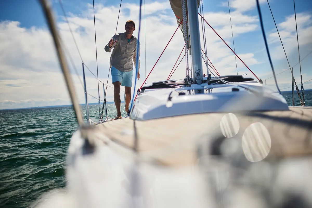 Deck of Northman Maxus 35, a sailboat at Valencia, Spain
