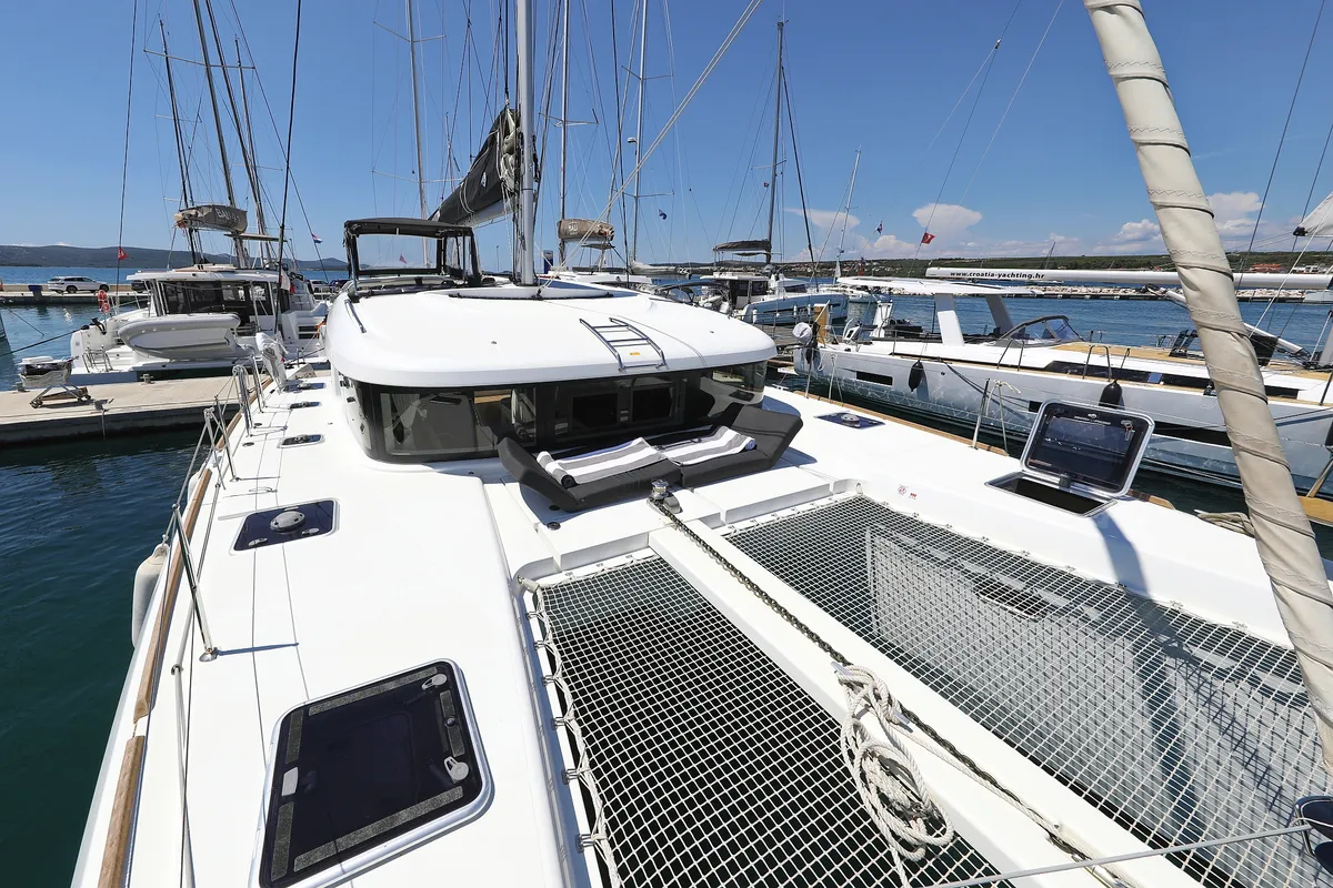 Deck of Tortilla Flat, a Lagoon 40 catamaran at Grad Biograd na Moru, Croatia