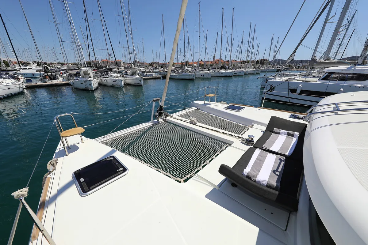 Deck of Tortilla Flat, a Lagoon 40 catamaran at Grad Biograd na Moru, Croatia
