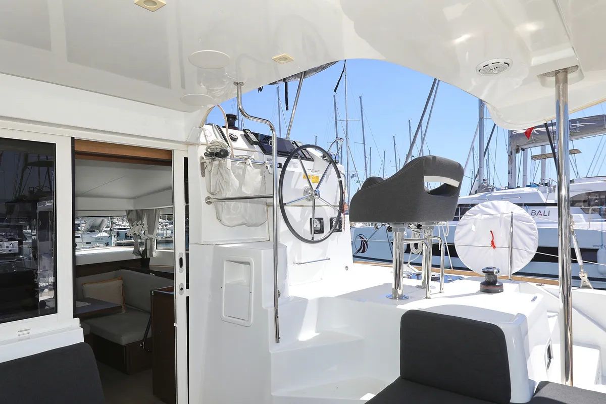 Cockpit of Tortilla Flat, a Lagoon 40 catamaran at Grad Biograd na Moru, Croatia