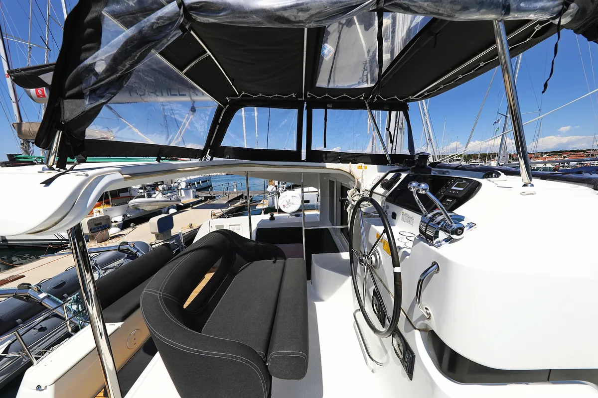 Cockpit of Tortilla Flat, a Lagoon 40 catamaran at Grad Biograd na Moru, Croatia