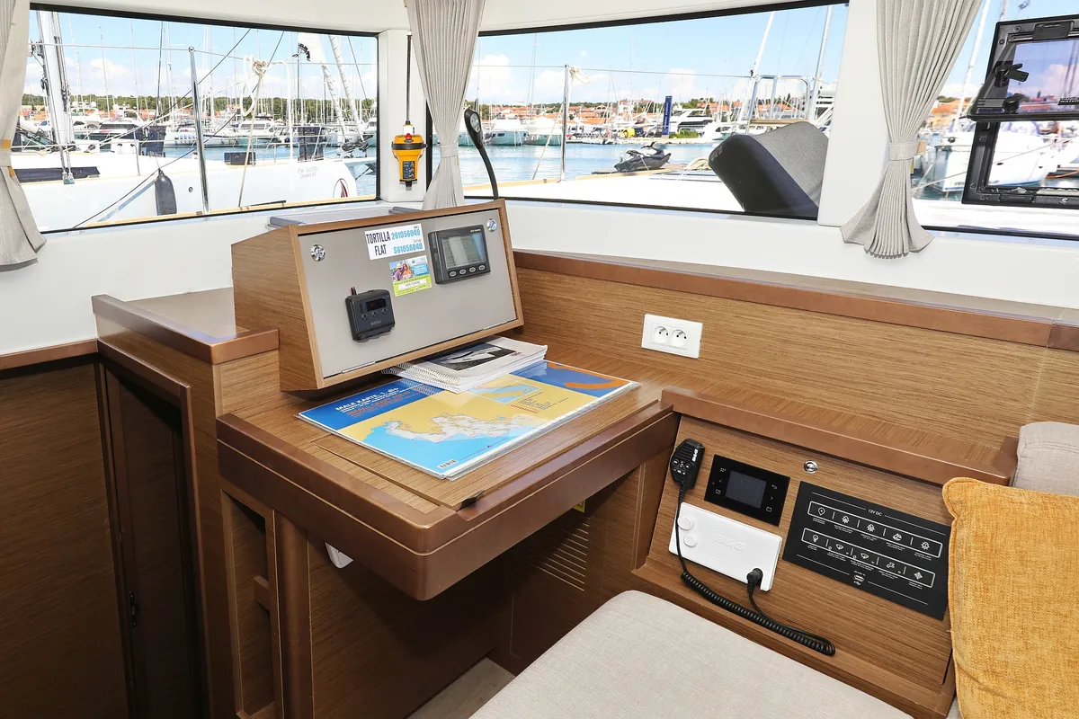 Salon of Tortilla Flat, a Lagoon 40 catamaran at Grad Biograd na Moru, Croatia