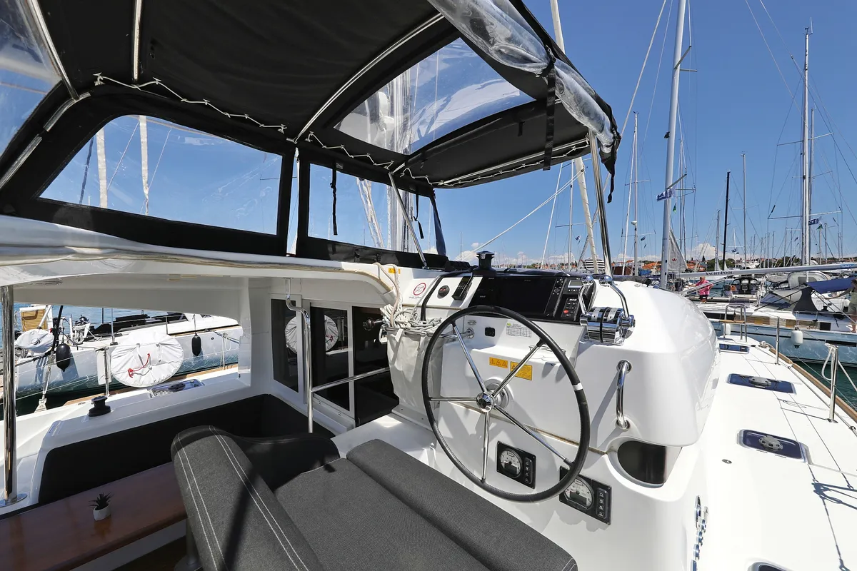 Cockpit of Tortilla Flat, a Lagoon 40 catamaran at Grad Biograd na Moru, Croatia