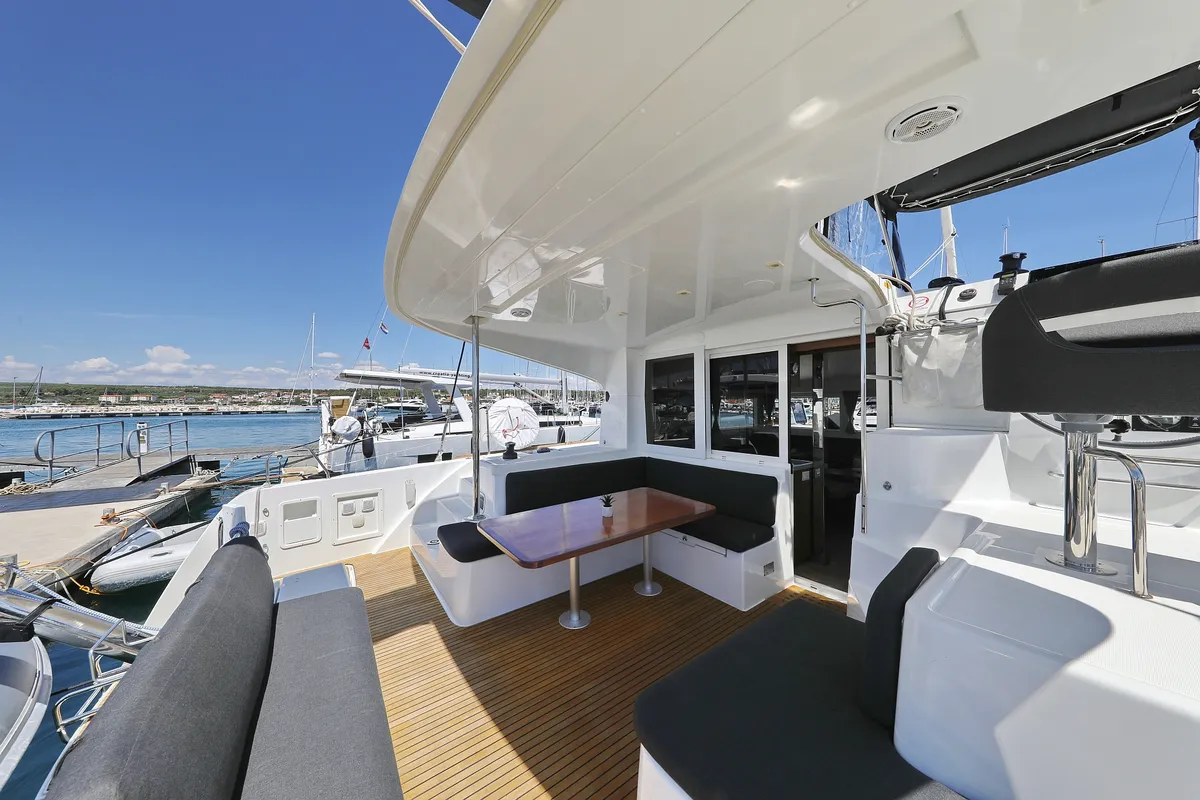 Deck of Tortilla Flat, a Lagoon 40 catamaran at Grad Biograd na Moru, Croatia