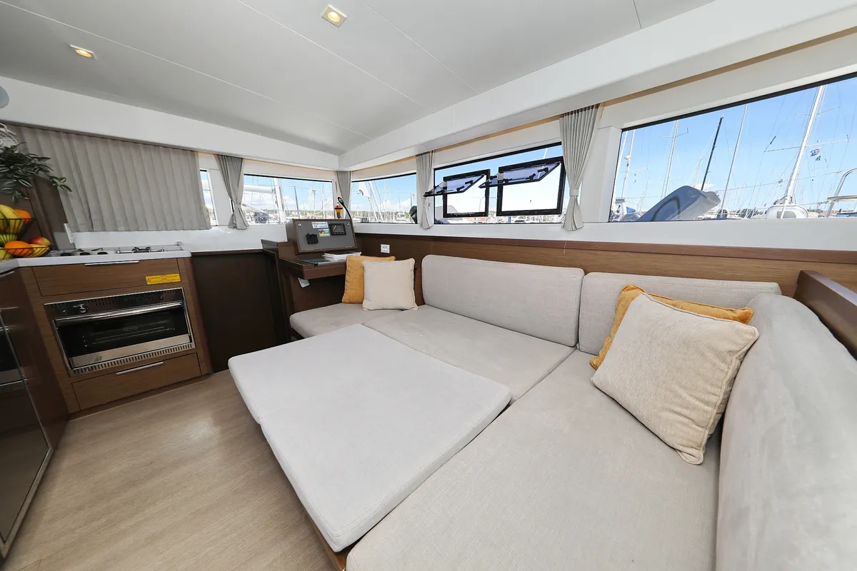 Salon of Tortilla Flat, a Lagoon 40 catamaran at Grad Biograd na Moru, Croatia