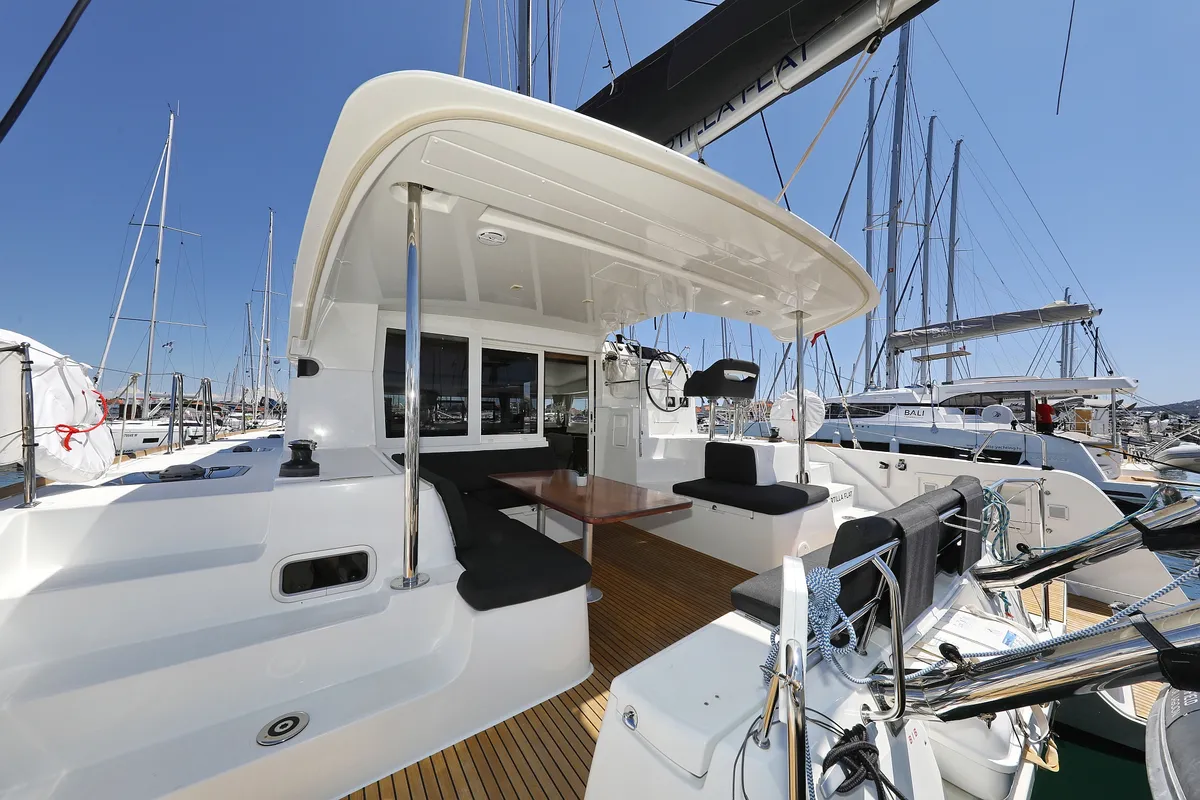Deck of Tortilla Flat, a Lagoon 40 catamaran at Grad Biograd na Moru, Croatia