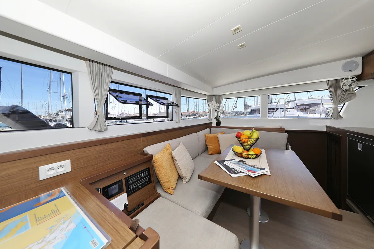 Salon of Tortilla Flat, a Lagoon 40 catamaran at Grad Biograd na Moru, Croatia