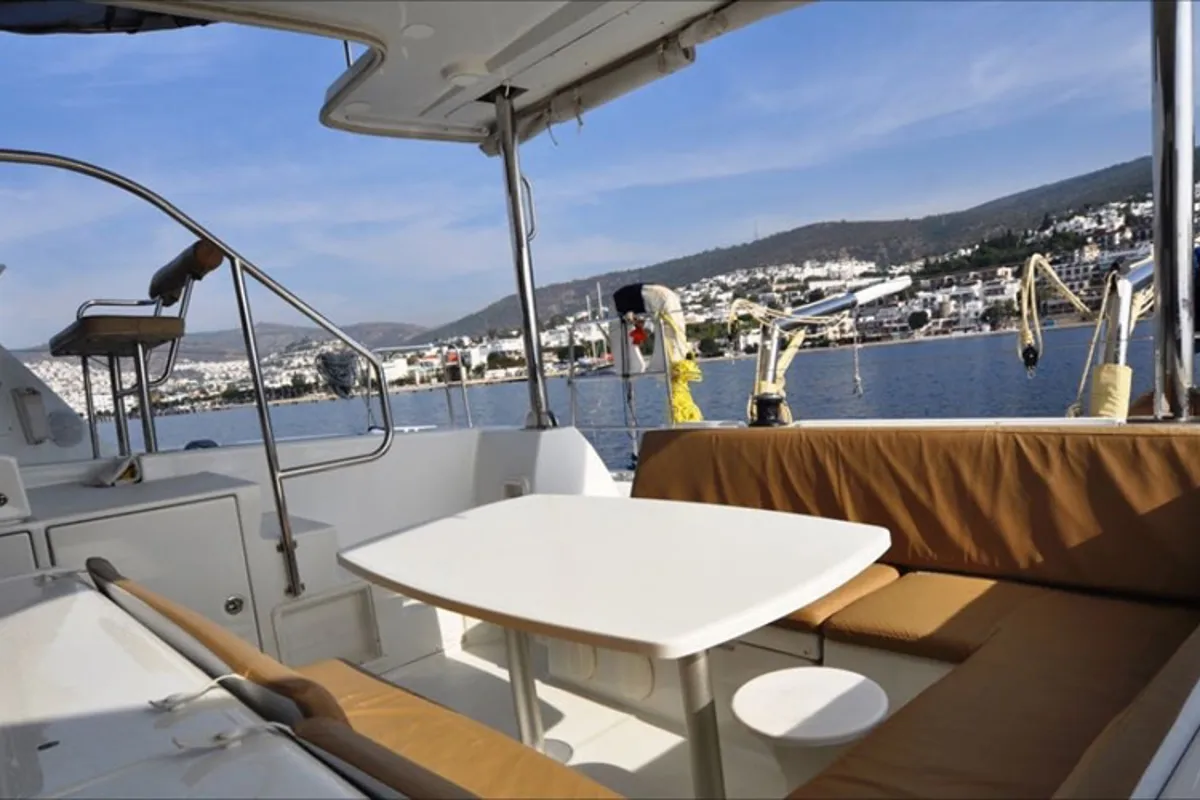 Deck of Paluko, a Lagoon 421 catamaran at Bodrum, Turkey