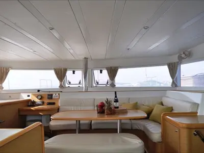 Salon of Paluko, a Lagoon 421 catamaran at Bodrum, Turkey