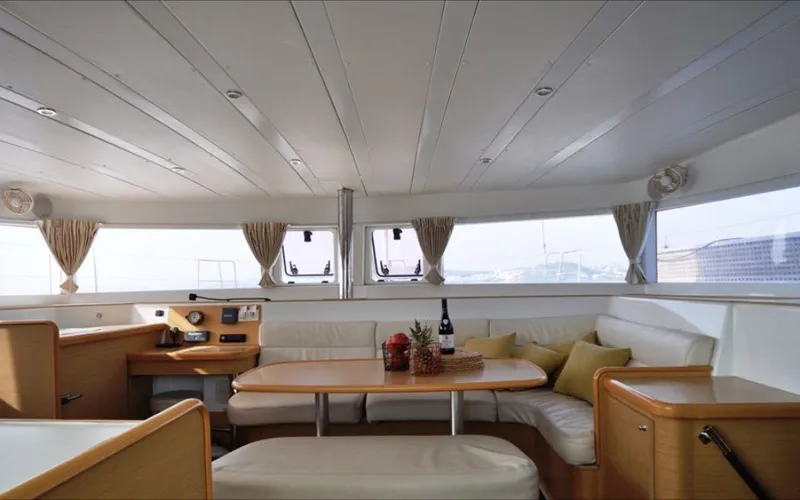 Salon of Paluko, a Lagoon 421 catamaran at Bodrum, Turkey
