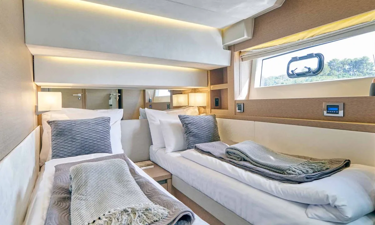 Cabin on Simul, a Prestige 630S motor yacht at Grad Trogir, Croatia