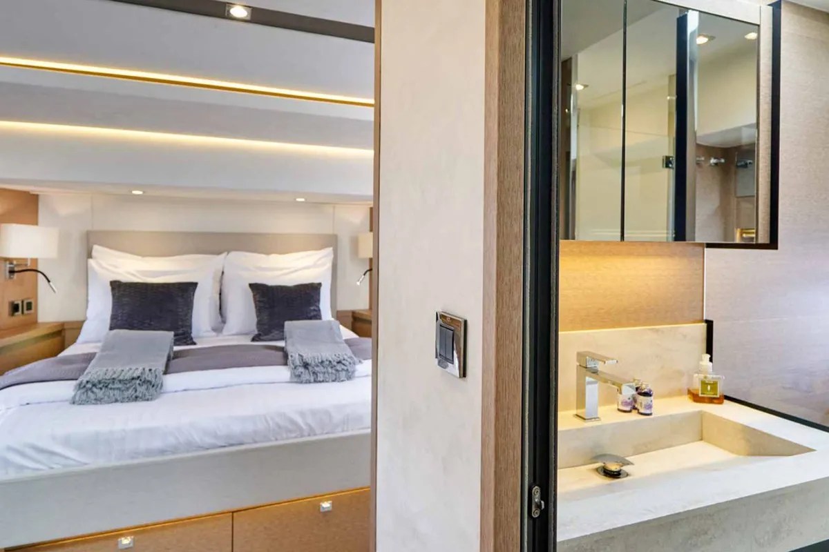 Head on Simul, a Prestige 630S motor yacht at Grad Trogir, Croatia