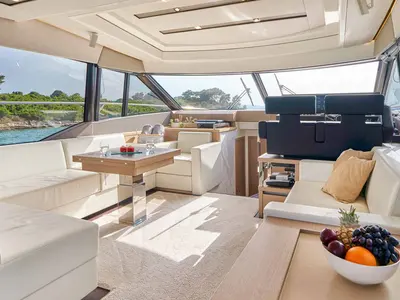 Salon of Simul, a Prestige 630S motor yacht at Grad Trogir, Croatia