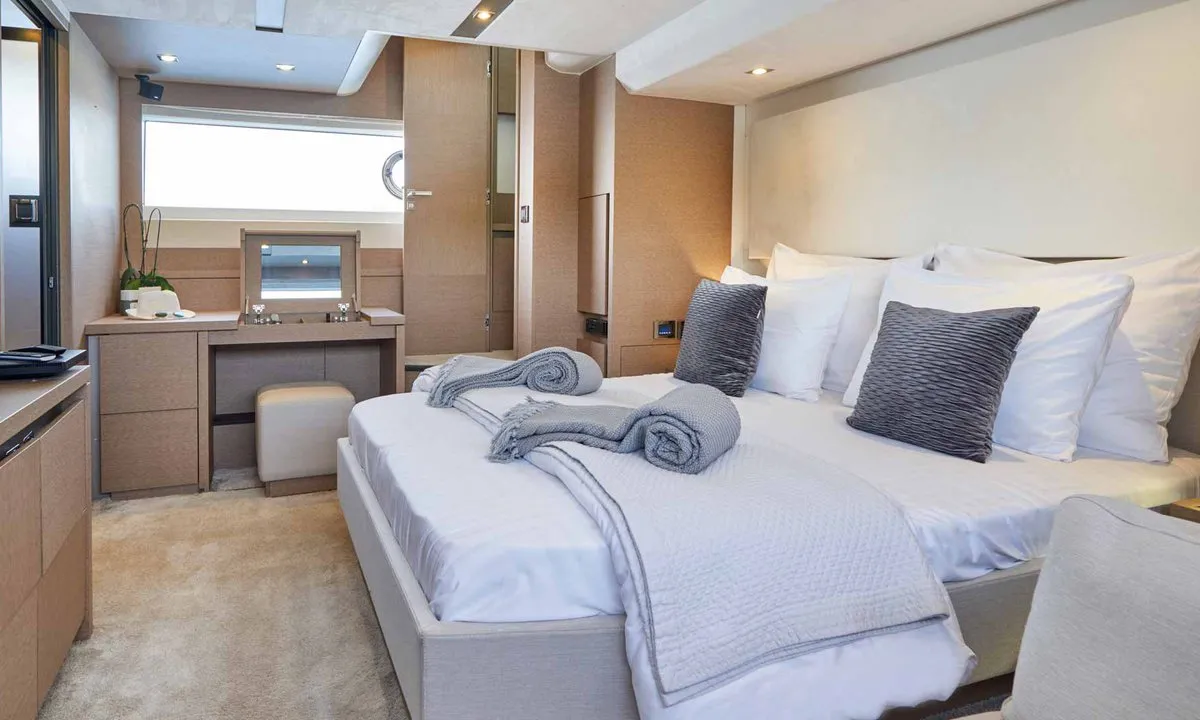 Cabin on Simul, a Prestige 630S motor yacht at Grad Trogir, Croatia