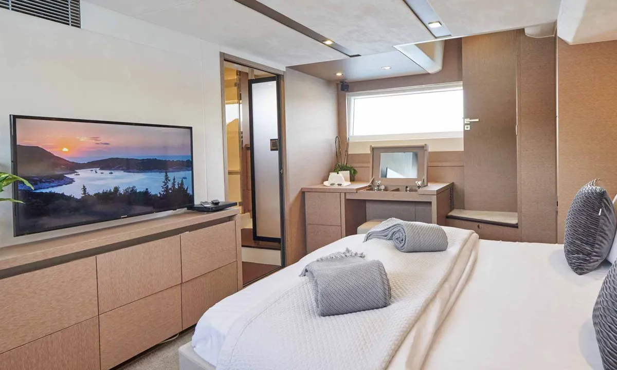 Cabin on Simul, a Prestige 630S motor yacht at Grad Trogir, Croatia