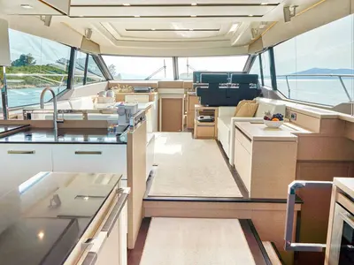 Galley of Simul, a Prestige 630S motor yacht at Grad Trogir, Croatia