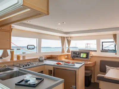 Galley of BigElli, a Lagoon 450 F catamaran at Palma de Mallorca, Spain