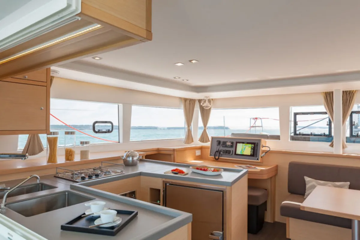 Galley of BigElli, a Lagoon 450 F catamaran at Palma de Mallorca, Spain