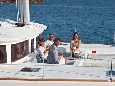 Deck of BigElli, a Lagoon 450 F catamaran at Palma de Mallorca, Spain