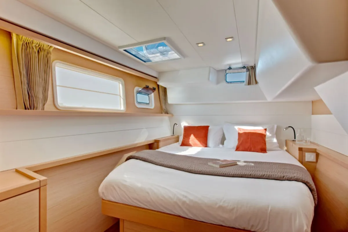 Cabin on BigElli, a Lagoon 450 F catamaran at Palma de Mallorca, Spain