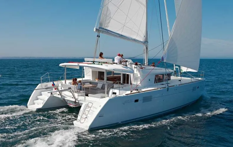 Exterior view of BigElli, a Lagoon 450 F catamaran at Palma de Mallorca, Spain