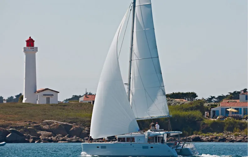 Exterior view of BigElli, a Lagoon 450 F catamaran at Palma de Mallorca, Spain