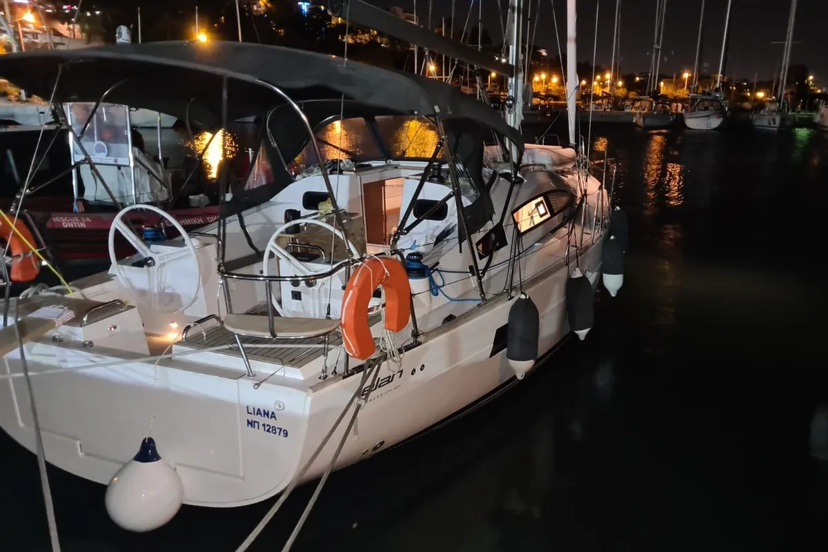 Exterior view of Liana, a Elan Impression 40.1 sailboat at Athens, Greece